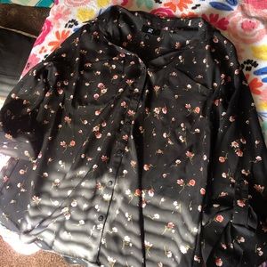 Black blouse with pink flowers
